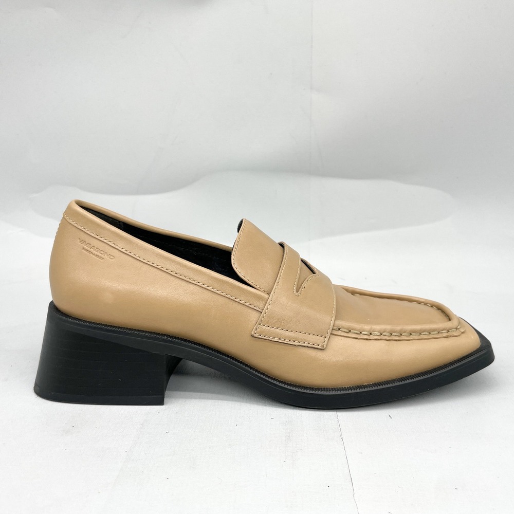 Vagabond Shoemakers Womens 38 Penny Loafer Beige Leather Square Toe Chunky Heel